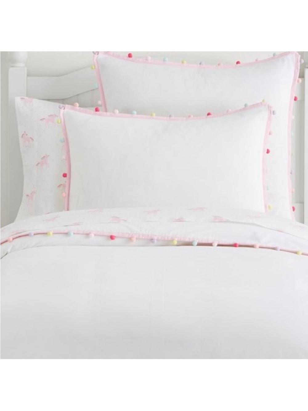 Pottery Barn Kids Twin Rainbow Pom-Pom Duvet Cover and sham